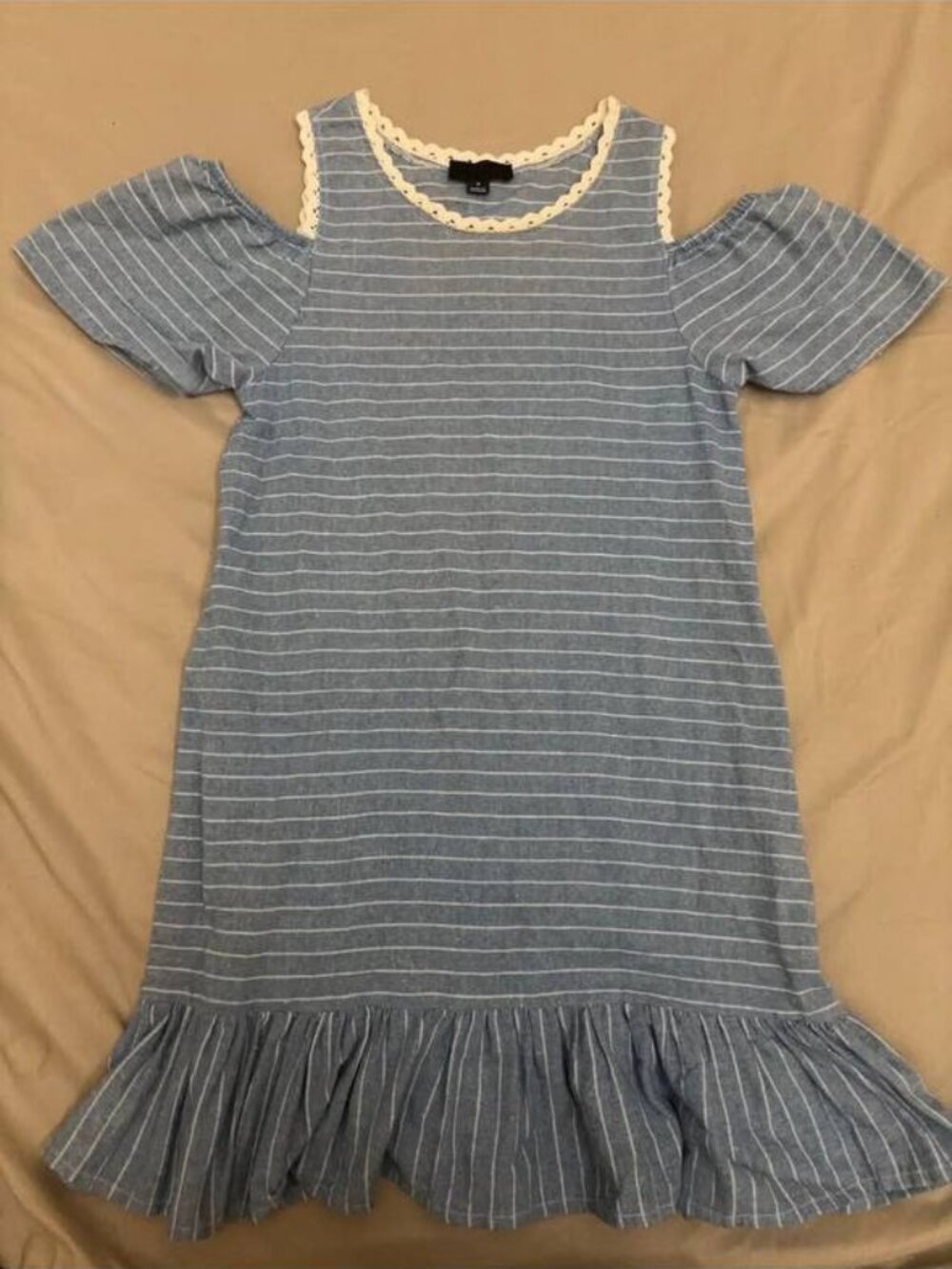 Blue Stripe Cold Shoulder Dress